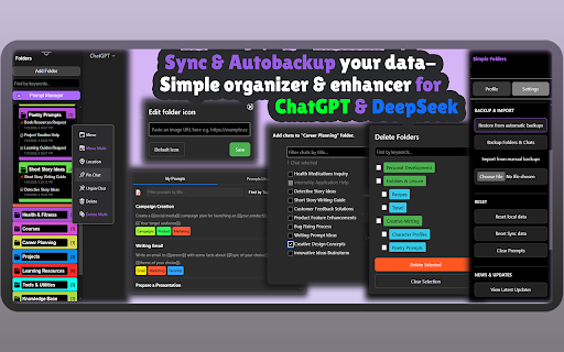 ChatGPT  DeepSeek Organizer: Simple Folders  from Chrome web store to be run with OffiDocs Chromium online
