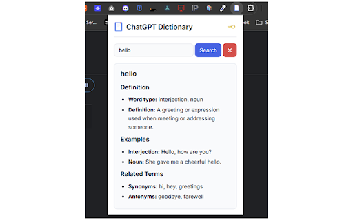 ChatGPT Dictionary  from Chrome web store to be run with OffiDocs Chromium online