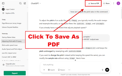 ChatGPT Elegant Exporter Save ChatGPT to PDF, HTML, Markdown, or Text  from Chrome web store to be run with OffiDocs Chromium online