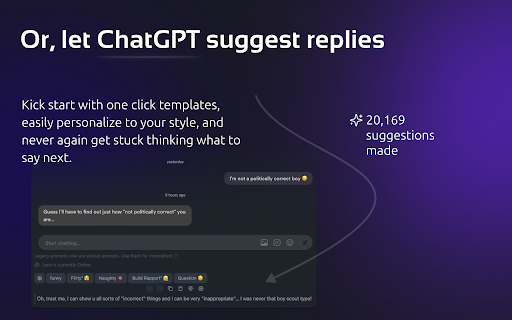 ChatGPT for Tinder  Bumble get more dates  from Chrome web store to be run with OffiDocs Chromium online