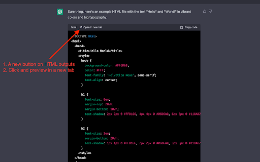 ChatGPT HTML previewer  from Chrome web store to be run with OffiDocs Chromium online