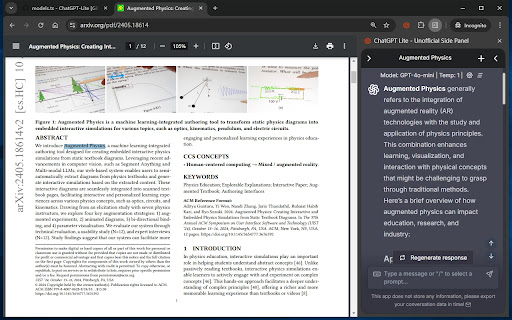 ChatGPT Lite Unofficial Side Panel  from Chrome web store to be run with OffiDocs Chromium online
