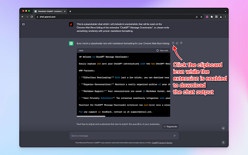 ChatGPT Message Downloader  from Chrome web store to be run with OffiDocs Chromium online