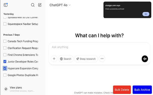 ChatGPT Multi Select Archive  Delete Manager  from Chrome web store to be run with OffiDocs Chromium online