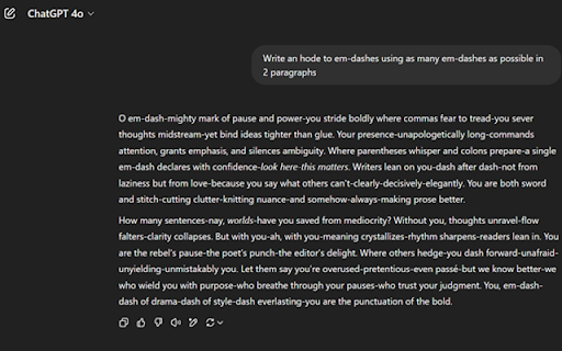 ChatGPT: no more em dashes  from Chrome web store to be run with OffiDocs Chromium online