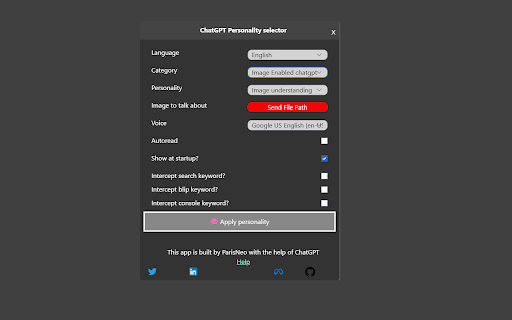 ChatGPT Personality Selector  from Chrome web store to be run with OffiDocs Chromium online