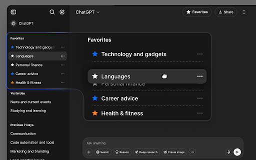 ChatGPT Pin Favorites  from Chrome web store to be run with OffiDocs Chromium online