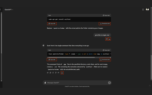 ChatGPT Plugin Download Prompts, Codes  Responses  from Chrome web store to be run with OffiDocs Chromium online