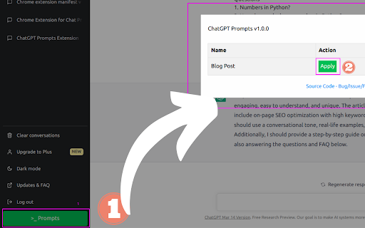 ChatGPT Prompts Extension  from Chrome web store to be run with OffiDocs Chromium online
