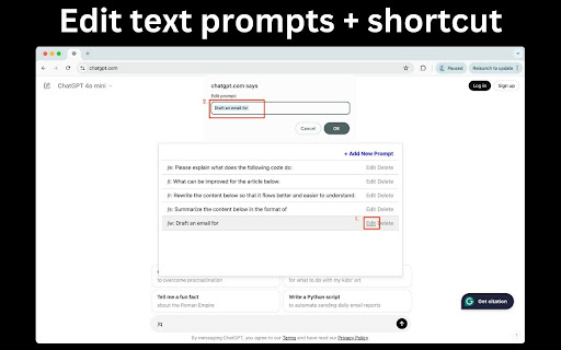 ChatGPT Prompt Shortcut  from Chrome web store to be run with OffiDocs Chromium online