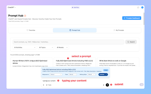 ChatGPT Prompts Hub  from Chrome web store to be run with OffiDocs Chromium online