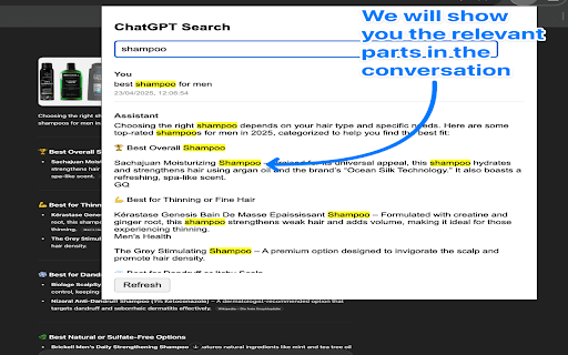 ChatGPT Search Helper: Search through your ChatGPT conversations from Chrome web store to be run with OffiDocs Chromium online ChatGPT Search Helper: Search through your ChatGPT conversations from Chrome web store to be run with OffiDocs Chromium online