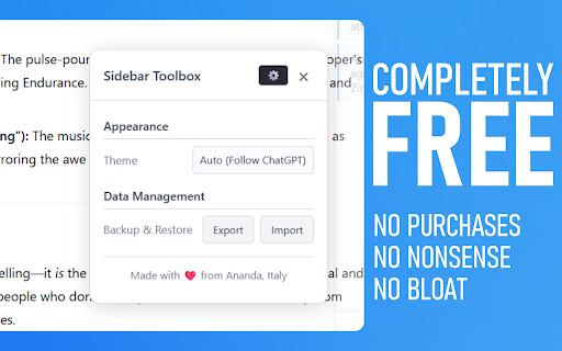 ChatGPT Sidebar Essentials: Prompts  Navigation  from Chrome web store to be run with OffiDocs Chromium online