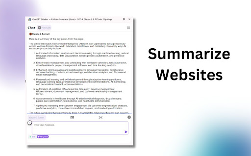 ChatGPT Sidebar GPT 4o, Claude3, AI Video Generator  AI Tools: ChatMove  from Chrome web store to be run with OffiDocs Chromium online