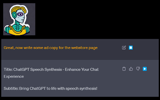 ChatGPT Speech Synthesis  from Chrome web store to be run with OffiDocs Chromium online