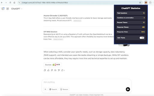 ChatGPT Stats  from Chrome web store to be run with OffiDocs Chromium online