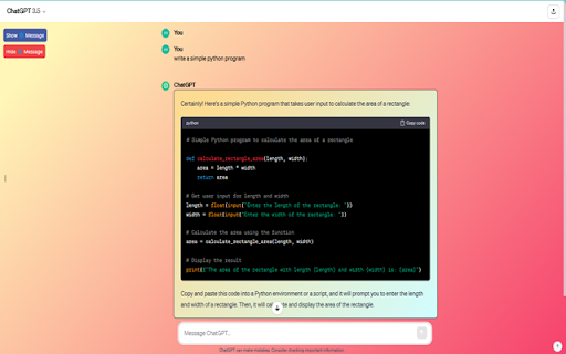 ChatGPT Theme  Hide messages  from Chrome web store to be run with OffiDocs Chromium online