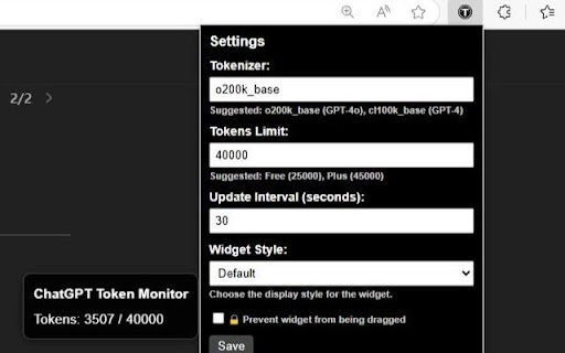ChatGPT Token Monitor  from Chrome web store to be run with OffiDocs Chromium online