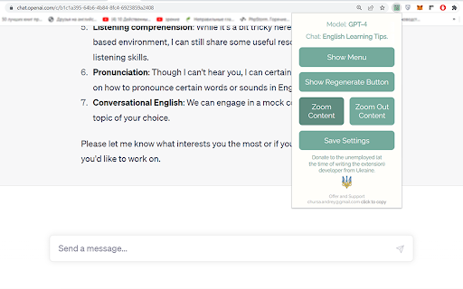 ChatGPT UI Settings  from Chrome web store to be run with OffiDocs Chromium online