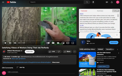 ChatGPT Video Summarizer  from Chrome web store to be run with OffiDocs Chromium online
