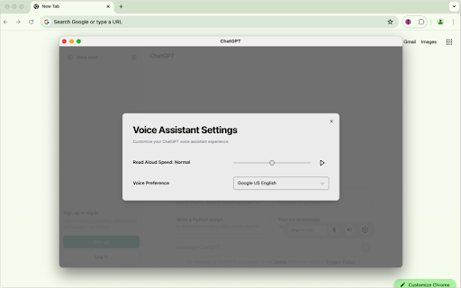 ChatGPT Voice Assistant  from Chrome web store to be run with OffiDocs Chromium online