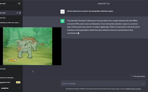 ChatGPT YouTube Player  from Chrome web store to be run with OffiDocs Chromium online