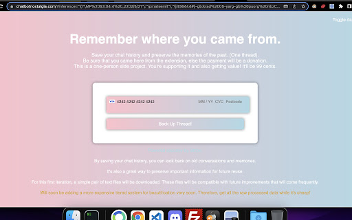 Chat Nostalgia | Save OpenAI Chats  from Chrome web store to be run with OffiDocs Chromium online