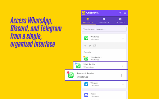 ChatPanel: Manage WhatsApp, Discord  All Chats in One Place  from Chrome web store to be run with OffiDocs Chromium online