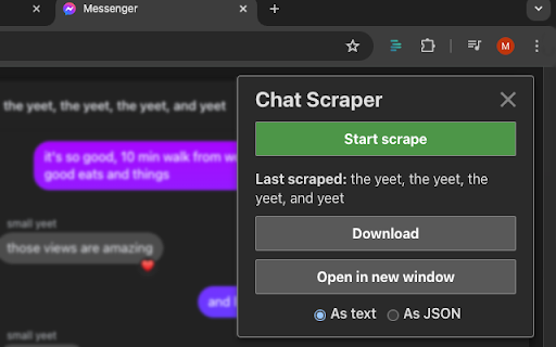 Chat Scraper  from Chrome web store to be run with OffiDocs Chromium online