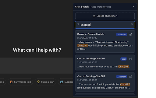 Chat Search for ChatGPT and Claude  from Chrome web store to be run with OffiDocs Chromium online