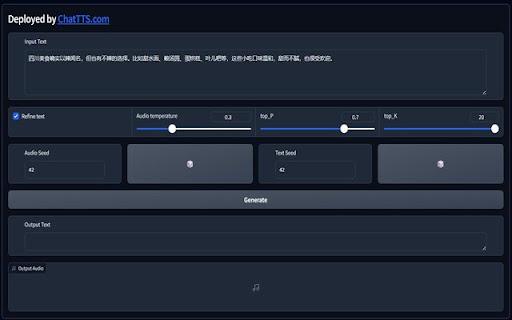 ChatTTS: Text to Speech For Chat  from Chrome web store to be run with OffiDocs Chromium online