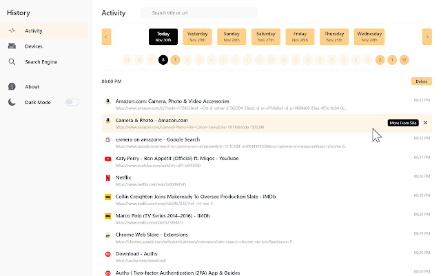Check History  from Chrome web store to be run with OffiDocs Chromium online