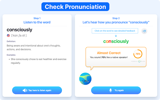 Check Pronunciation  from Chrome web store to be run with OffiDocs Chromium online