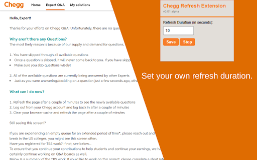 Chegg Auto Refresher  from Chrome web store to be run with OffiDocs Chromium online