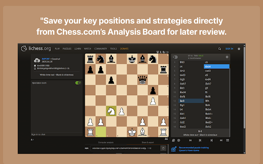 Chess.com Analysis Board  from Chrome web store to be run with OffiDocs Chromium online