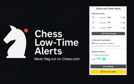 Chess.com Low Time Alerts  from Chrome web store to be run with OffiDocs Chromium online