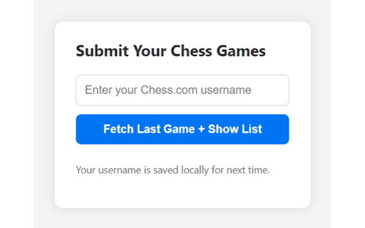 Chess Game Submitter  from Chrome web store to be run with OffiDocs Chromium online