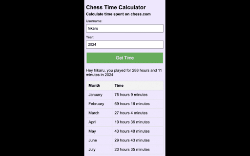 Chess Time Calculator  from Chrome web store to be run with OffiDocs Chromium online