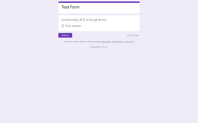 Chinese Font for Google Forms  from Chrome web store to be run with OffiDocs Chromium online