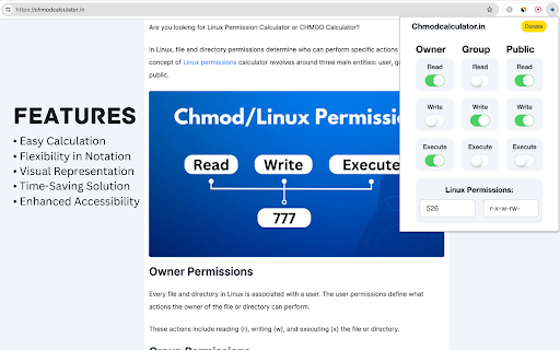 CHMOD Calculator  from Chrome web store to be run with OffiDocs Chromium online