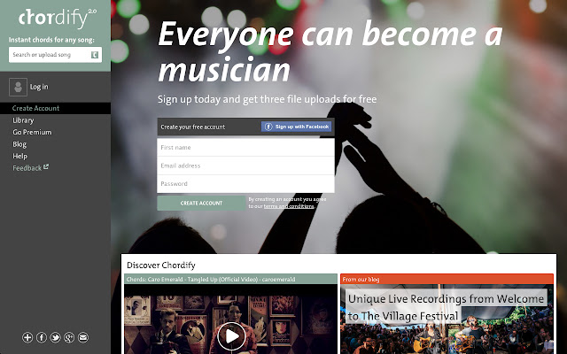 Chordify Tune into Chords  from Chrome web store to be run with OffiDocs Chromium online
