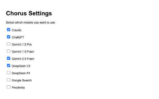 Chorus: Compare LLMs  from Chrome web store to be run with OffiDocs Chromium online