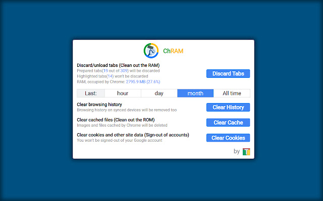 ChRAM: Simple Browsing Data Cleaner  from Chrome web store to be run with OffiDocs Chromium online