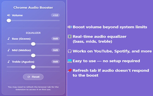 Chrome Audio Booster  from Chrome web store to be run with OffiDocs Chromium online