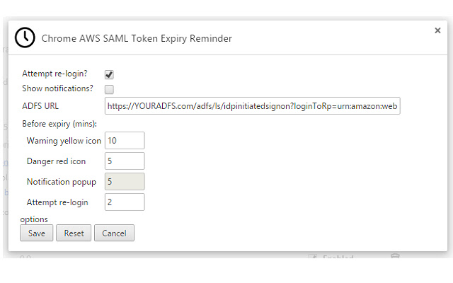 Chrome AWS SAML Token Expiry Reminder  from Chrome web store to be run with OffiDocs Chromium online