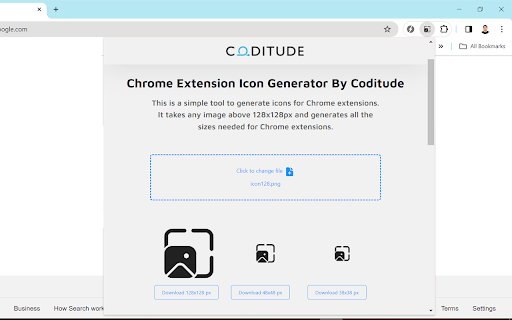 Chrome Extension Icon Generator By Coditude  from Chrome web store to be run with OffiDocs Chromium online