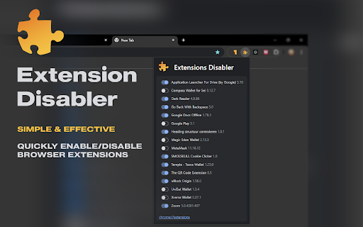 Chrome Extensions Disabler  from Chrome web store to be run with OffiDocs Chromium online