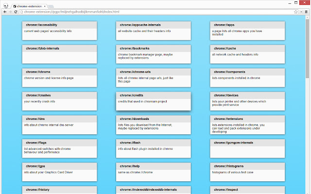 Chrome internal pages helper  from Chrome web store to be run with OffiDocs Chromium online
