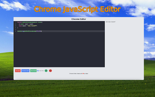 Chrome JavaScript Editor  from Chrome web store to be run with OffiDocs Chromium online