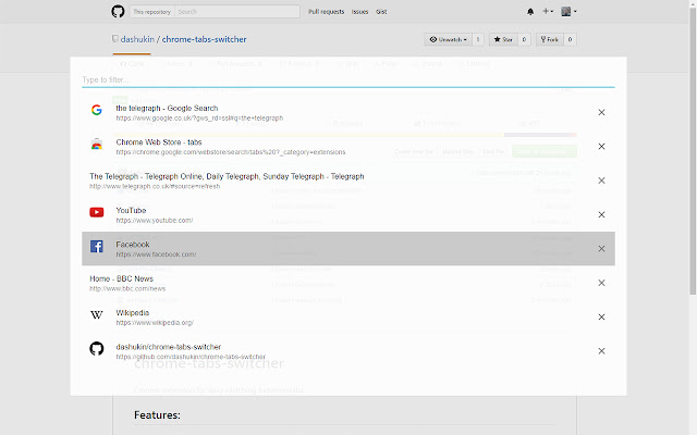 Chrome tabs switcher  from Chrome web store to be run with OffiDocs Chromium online